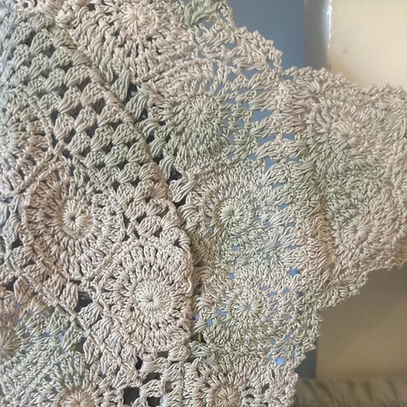 Free People Satin and Crochet Mix Top in Sage Gray - Picture 3 of 4